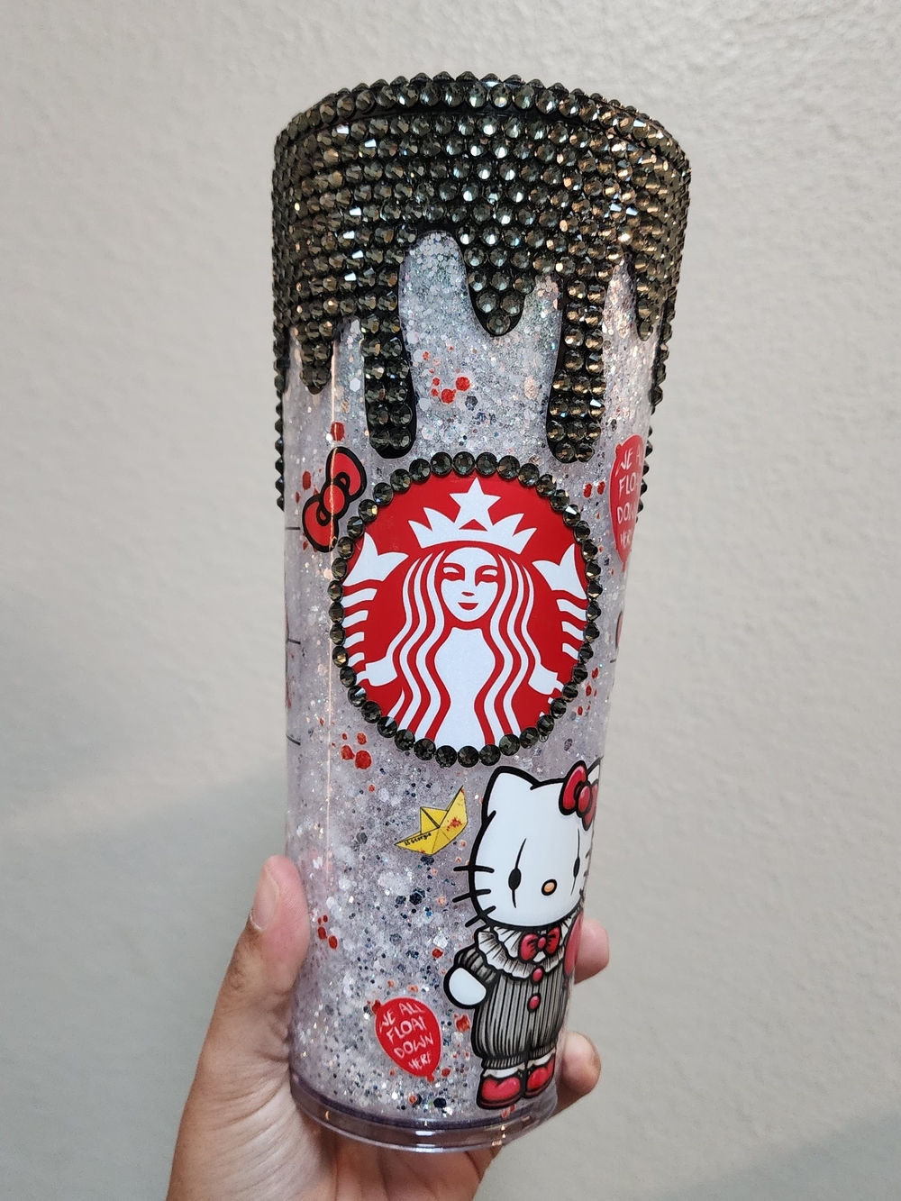 Starbucks Hello Kitty Rhinestone Tumbler - Red, Black, White Custom Made
